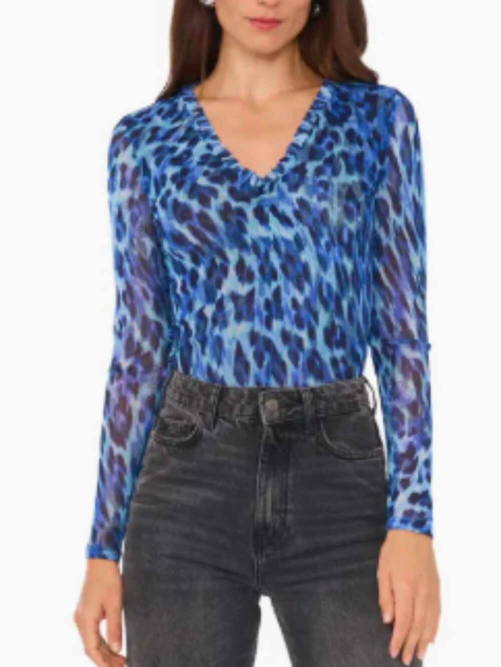 Leopard Print Ruffle Trim Mesh Top 1.STATE - Picture 2 of 3